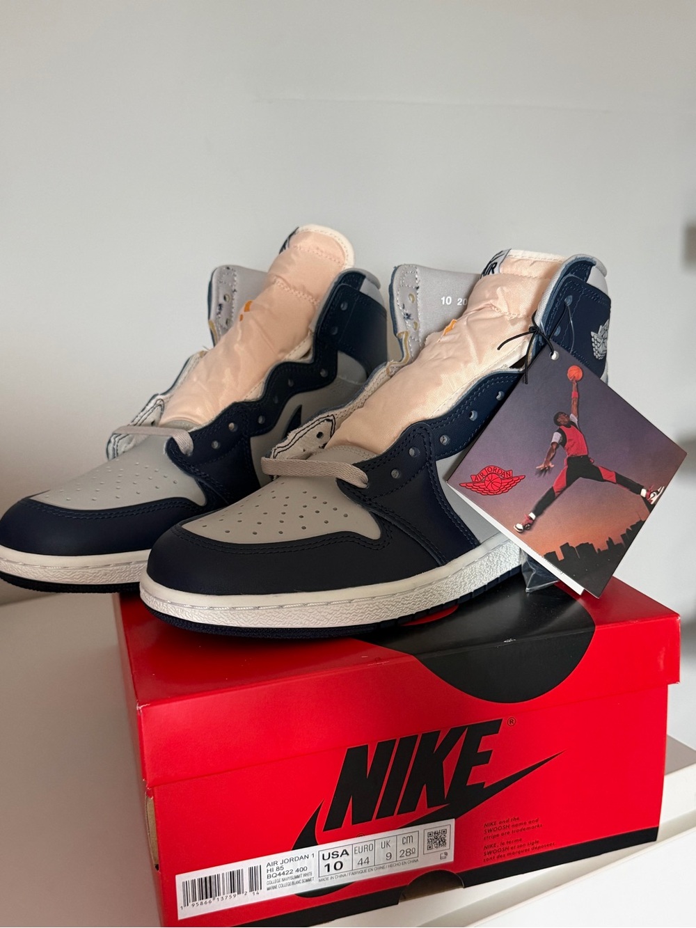 Jordan 1 High OG Navy and Grey Leather Sneakers